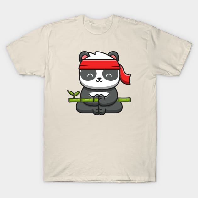 Cute Panda Kung Fu Meditation Holding Bamboo T-Shirt by Catalyst Labs